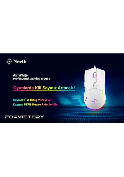 North Air White Kablolu RGB Optik Oyuncu Mouse