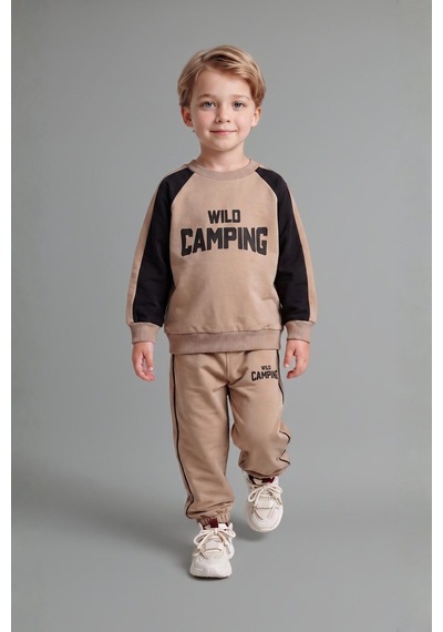 Defacto %100 Pamuk Baskılı Sweatshirt Üst Elastik Bel Alt 2li Takım Erkek Bebek I0274a526aubn615 Kahve-bn615