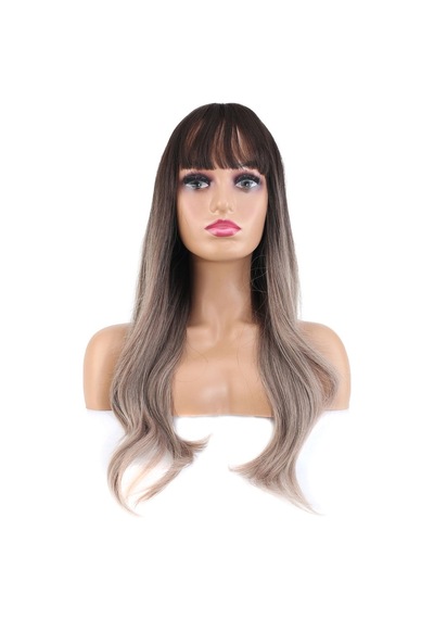 Doğal Dalgalı Perçemli Fiber Sentetik Uzun Boy Peruk / Koyu Kumral / Rus Kumralı Ombre Ve - Aysc-571123 Karışık - Çok Renkli