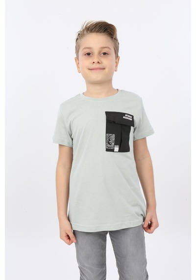Toontoy Kids Toontoy Erkek Çocuk Göğsü Cepli Yazı Baskılı Tişört Bej