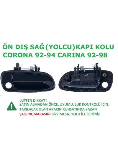 Toyota Corona Ön Sağ Dış Kapı Açma Kolu 1992-1997 Ön Yolcu Tarafı Toyota Corona Ön Sağ Dış Kapı Açma Kolu 1992-1997 Ön Yolcu Tarafı