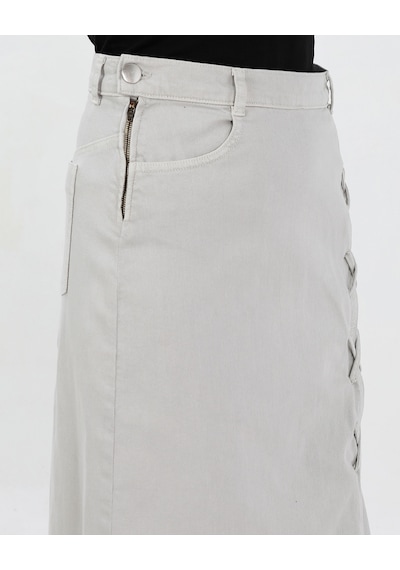 Vellichor Bağcık Detaylı Denim Etek- Açık Füme Çok Renkli