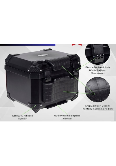Motorsiklet Çanta Premium 60 Litre Abs Motosiklet Çantası Kırılmaz Karbon Siyah Renk Siyah
