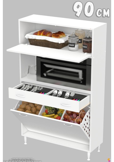 Vio 90 Cm Fırın Dolabı Sepetli Çekmeceli 1 Kapak Mini Midi Mutfak Dolabı Beyaz
