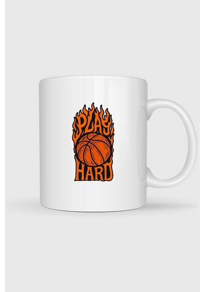 Play Hard Basketbol Baskılı Kupa Bardak beyaz