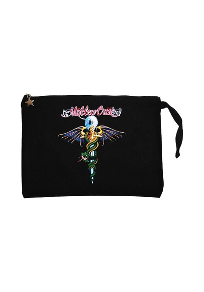 Mötley Crüe Dr. Feelgood Siyah Clutch Astarlı Cüzdan / El Çantası Siyah