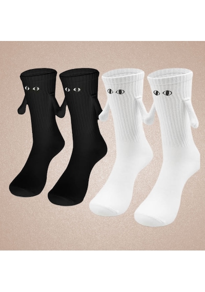 Carnaval Socks 2'li El Ele Tutuşan Siyah Beyaz Sevgili Çorabı Siyah Beyaz