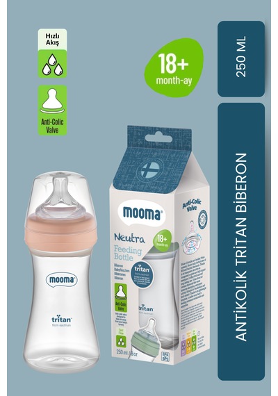Mooma Neutra Antikolik Tritan Biberon 250 Ml 18 Ay Hızlı Akış - Old Rose