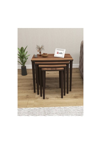 Renlife Zigon Sehpa 4'lü Zigon Mdf Zigon Ahşap Zigon Ceviz Lüx Ceviz Ceviz