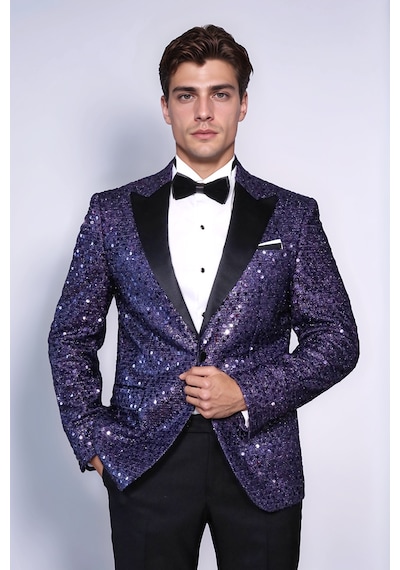 Pul Desenli Mor Damatlık Ceket - Wessi Purple