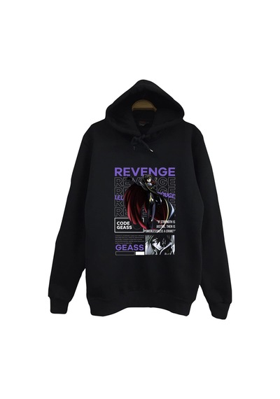 Lelouch Lamperouge - Anime - Karakter Baskılı Unisex %100 Pamuk Kapüşonlu Siyah Sweatshirt Siyah