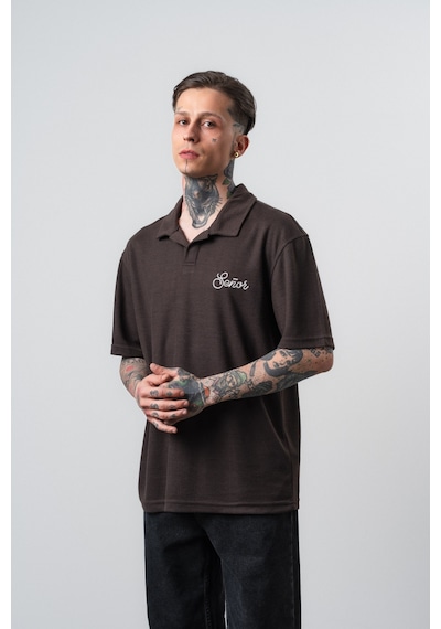 Respire Erkek Senor Yazılı Polo Yaka Regular Fit T-shirt Kahve