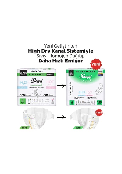 Natural Double Soft Ultra Paket Bebek Bezi 4 Numara Maxi 100 Adet