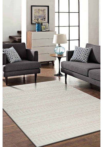 Modern Geometrik Tasarımlı Jüt Dokuma Loop Sisal Bej Halı Bej