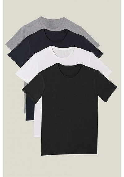 Nacar Store 4'lü Paket Premium Yazlık Düz Renk Basic T-shirt Siyah