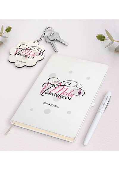 Kişiye Özel Moda Tasarımcısı Beyaz Defter Kalem Ve Anahtarlık Hed N11.1956