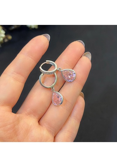 Stela Pembe Kuvars Damla Gümüş Küpe