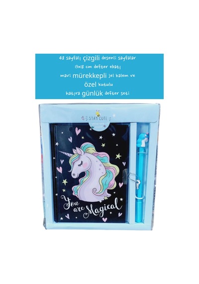 48 Sayfalı Çizgili Desenli Sayfalar 13x18 Cm Defter Ebatı Mavi Mürekkepli Jel Kalem Özel Kutulu 12