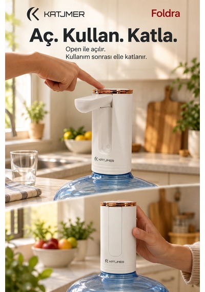 Kj/fd-001 Foldra Şarjlı Damacana Su Pompası, Katlanabilir, Tek Tuş, Usb Şarjlı, 1,4 L/dk - Beyaz