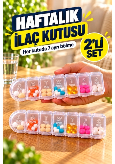 2 Adet Haftalık İlaç Ve Hap Kutusu 7 Gün Şeffaf Vitamin Saklama Kabı Seyahat Düzenleyici 16 X 3,5 Cm