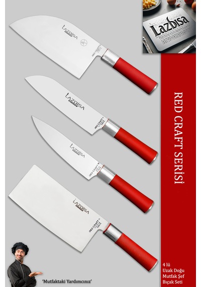 Red Craft Seri Mutfak Bıçak Seti Et Sebze Şef Bıçağı 4 Lü Mtf-325 Kırmızı
