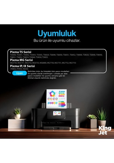 Kingjet Canon Pixma Ts8053 Uyumlu Yüksek Kapasiteli 5 Renk Takım Uyumlu  Kartuş Çipli