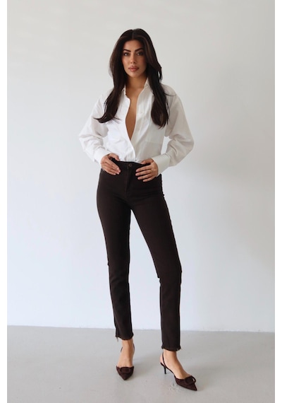 Lacarino 7413 Mia Kadın Jean Pantolon Dark Kahve