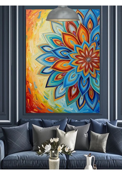 Çiçekli Mandala Soyut Sanat Dekoratif Kanvas - Mdf Ahşap Tablo