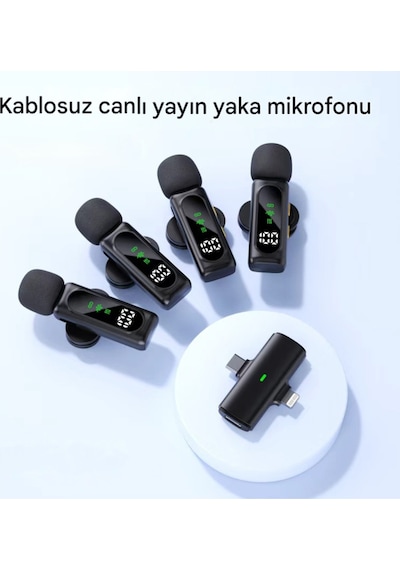 Kablosuz 4 Adet Tüylü Yaka Mikrofonu Apple iPhone Uyumlu  Type-c Pc Tablet Video Kayıt Vlog Lightning Usb-c Çıkış