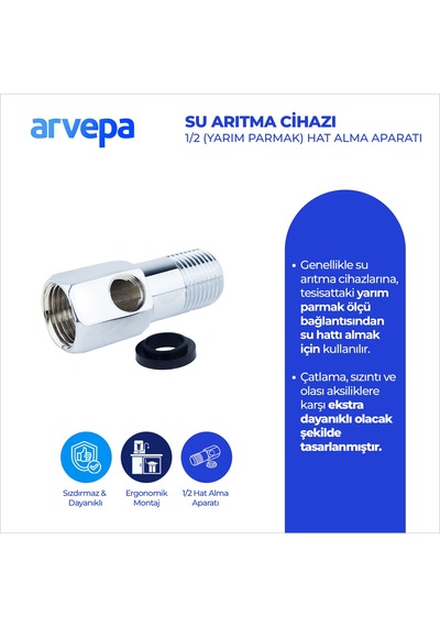 Arvepa Su Arıtma Cihazı 1/2 (Yarım Parmak) Hat Alma Aparatı - Ekstra Dayanıklı (Metal T Parçası)