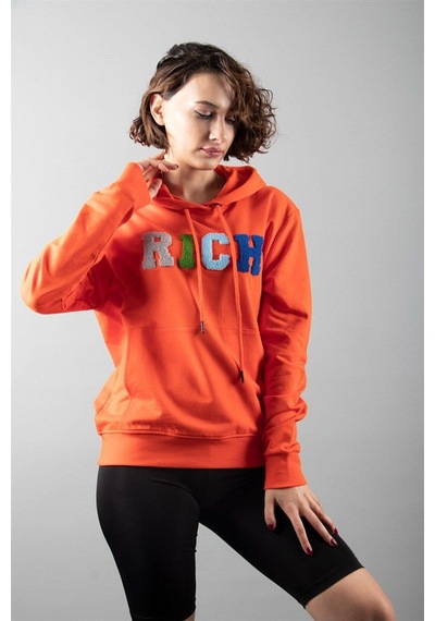 Turuncu 2 Iplik Kapüşonlu Sweatshirt Çok Renkli