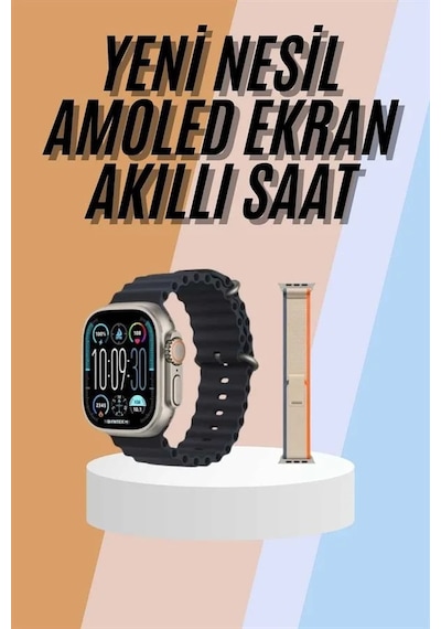 49mm Akıllı Saat Amoled Ekranlı Kadın Erkek Kol Saati Plastik Kordon Gri