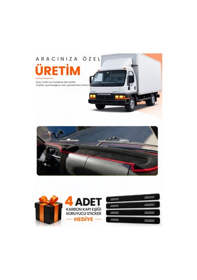 Mıtsubıshı Canter Fe639 1996-2005 Uyumlu Torpido Koruma Örtüsü Oto Kılıfı - Siyah Kırmızı