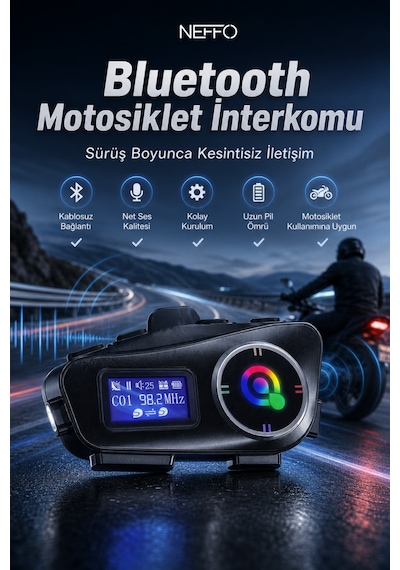 İntercom 2 Kişi Bağlantılı Telsiz Özellikli Bluetooth Kask Kulaklık Ekranlı Fenerli Telsiz Intercom
