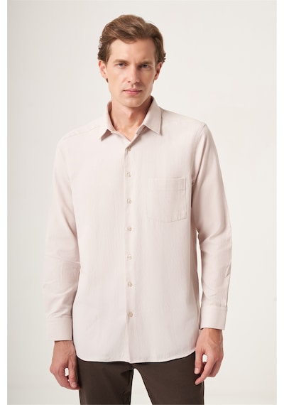 İmza Bej Sert Yaka Oxford Comfort Fit Pamuklu Gömlek 1004265285 Koyu Bej