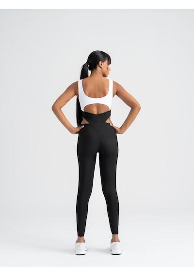 Lismina Bold Curve Spor Tayt Tulum Siyah - Beyaz