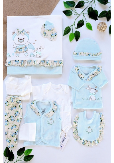 Sitilin Kız Bebek Dantel Fistolu Lüks 10 Lu Hastane Çıkışı Seti Stl6484 Yeşil