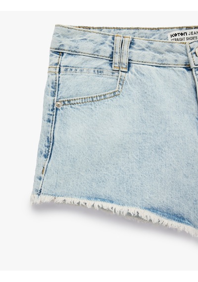 Koton Normal Bel Cepli Pamuklu Pis Paça Regular Fit Mikro Denim Şort Açık İndigo 6sal40242md