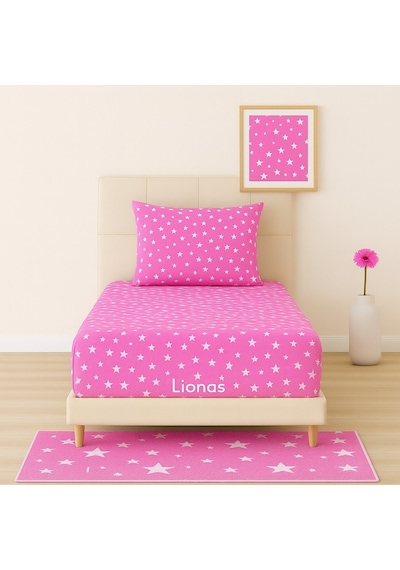 Lionas Desenli 120 X 200 Cm Ara Ölçü Pembe Yıldız Lastikli Çarşaf Ve Yastık Kılıfı Pembe