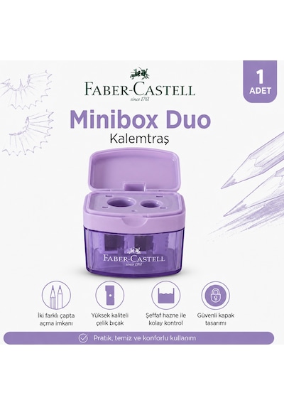 Faber-castell Minibox Duo Çift Hazneli Kalemtıraş Pastel Renkler 1 Adet