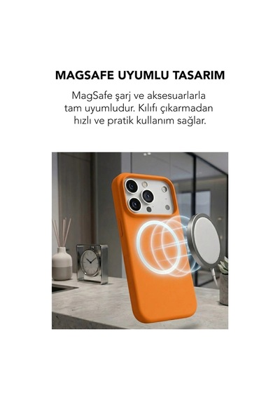 Apple İphone 17 Pro Max Uyumlu Magsafe Lansman Silikon Kılıf Turuncu