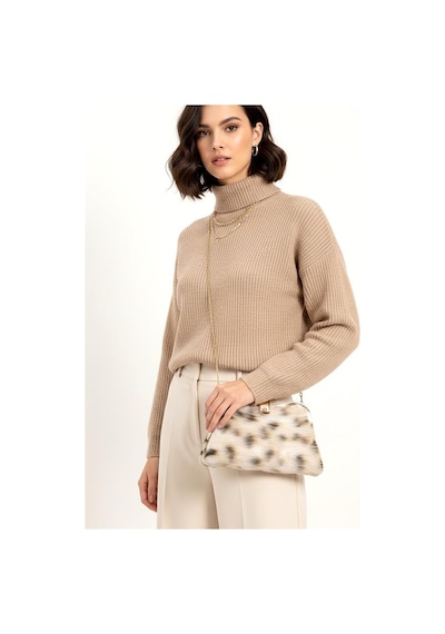 Genel Bej Suni Kürk Zincirli El Ve Omuz Clutch Portföy Çanta