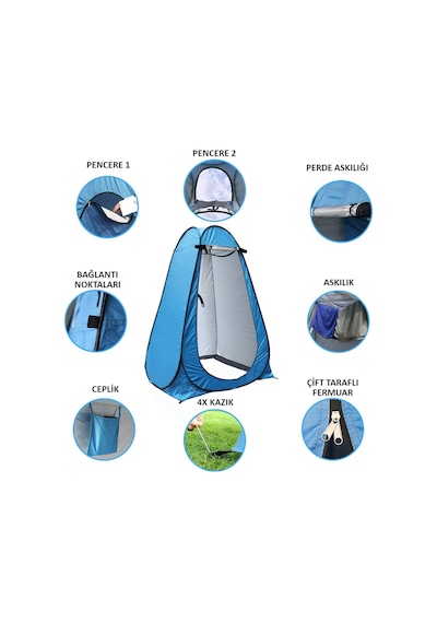 Valkyrie Kamp Outdoor Wc Duş Giyinme Çadırı İç Astarlı 190x120x120 Fotoğraf Prova Kabini Mavi