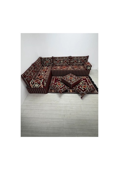30 Cm Yüksek Minderli Otantik Şark Köşesi Takımı Bordo Anadolu Modeli 13 Parça