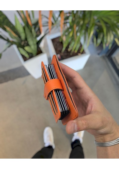 Visso 8600 Hakiki Deri Unisex Kişiye Özel Cüzdan Çanta Turuncu