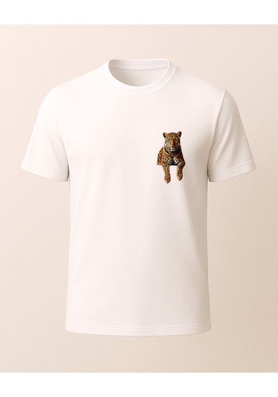 Etnik Kaplan Baskılı T-shirt Beyaz