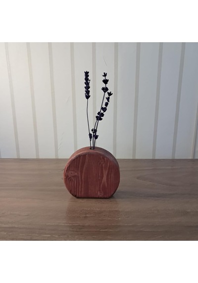 El Yapımı Ahşap Vazo Seti, Doğal Çam Ve Kırmızı Renkli, 18cm Halka Ve 12cm Yuvarlak, 2 Parça, Çiçek Aranjman Çok Renkli