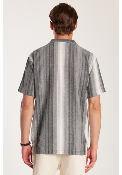 Tudors Relax Fit Oversize Dökümlü Rahat Kalıp Çizgili Keten Efekt Erkek Gömlek-33309 Çok Renkli
