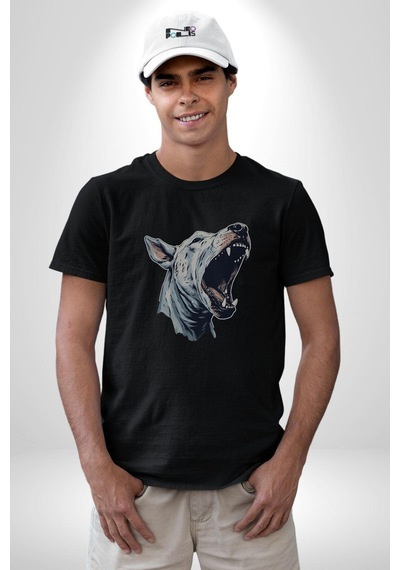 Bull Terier Köpek Havlama Unisex Unisex Siyah Organik Baskılı T-shirt Penye Yüksek Kalite Siyah
