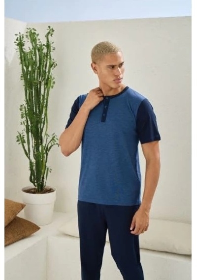 Moda Dua Kocabey 2205 Erkek Battal Midi Yaka Pijama Takım Lacivert